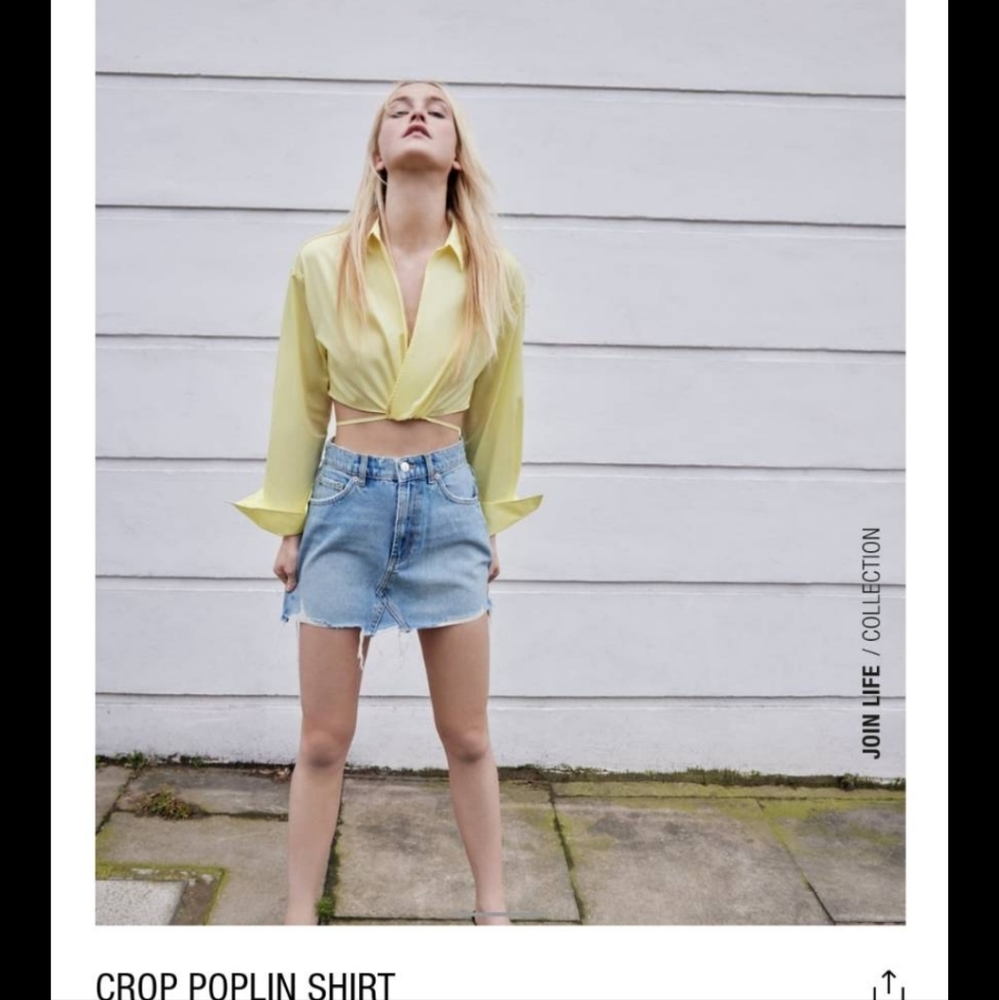Zara Crop poplin shirt yellow (M) NWOT